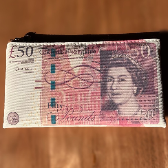 Handbags - Zipper Pouch - Two-Sided British Currency £50 Banknote Print - NWOT